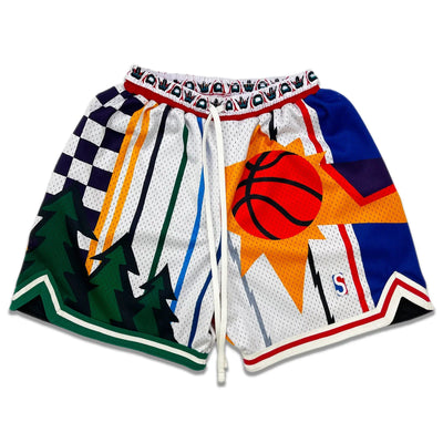 1996 NBA Draft Mashup Swingman Basketball Shorts with various team design elements