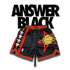 Answer Black NBA inspired swingman basketball shorts. Black and Red swingman shorts inspired by allen iverson of the philadephia sixers