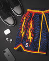 red splash bolts nba swingman basketball shorts inspired by golden state warriors throwback jersey